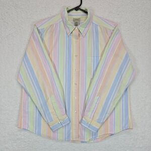 LL Bean Women Large Pastel Stripe Cotton Button Down Shirt Coastal Preppy